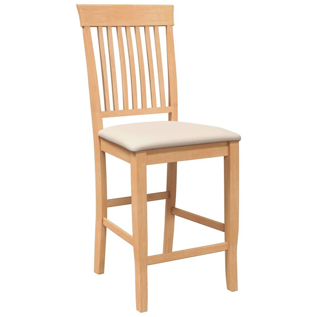 Bar stool with cushion 2 pieces natural solid wood rubber tree