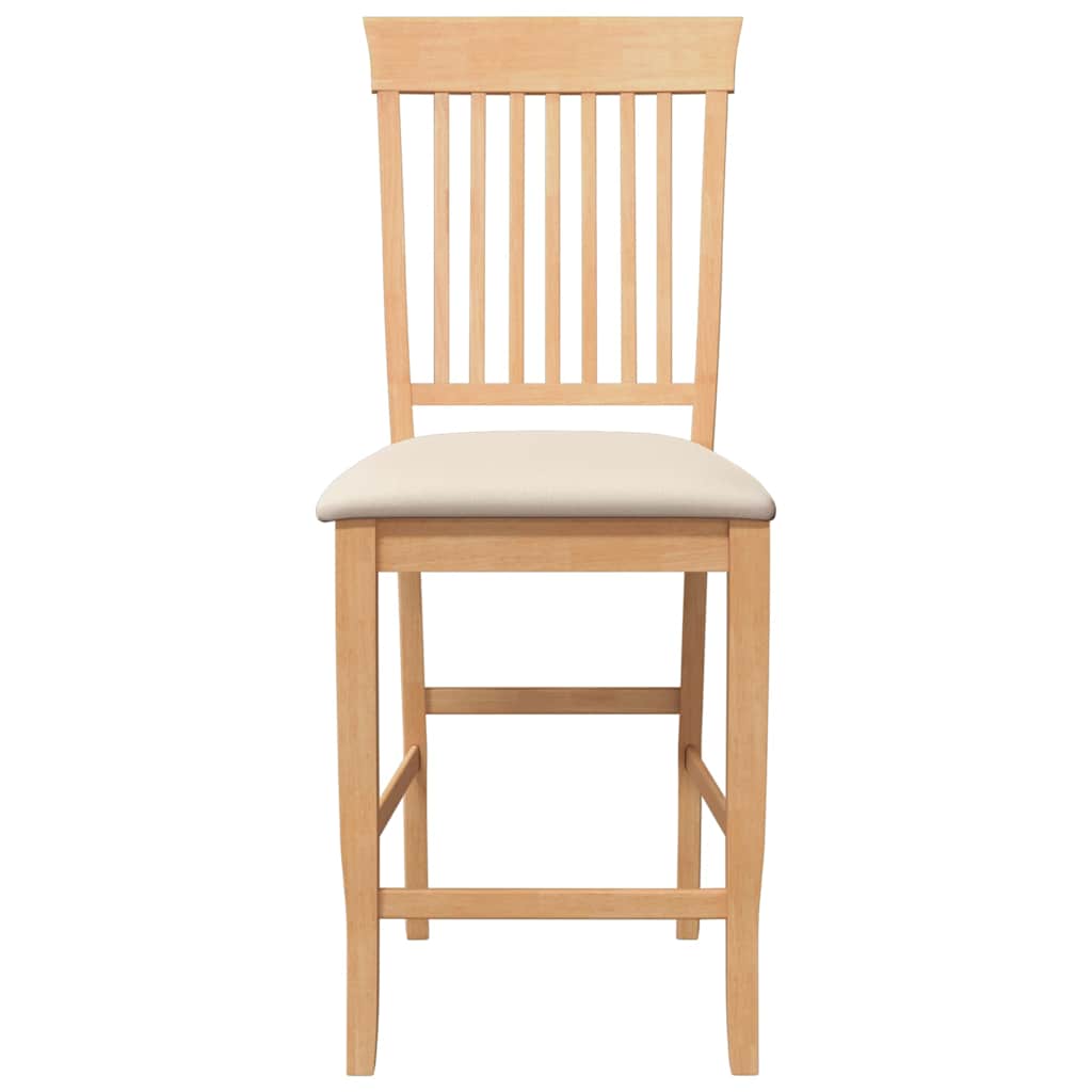 Bar stool with cushion 2 pieces natural solid wood rubber tree