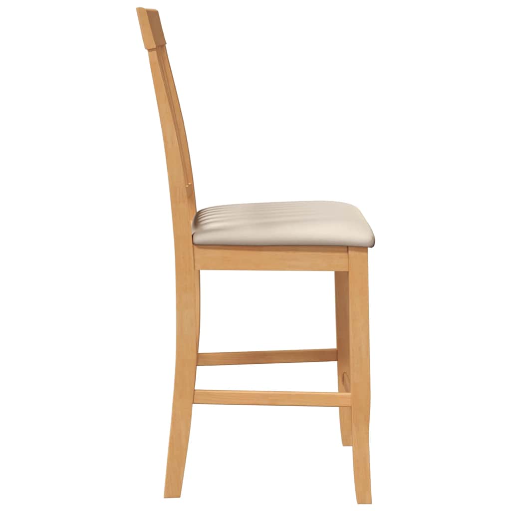 Bar stool with cushion 2 pieces natural solid wood rubber tree