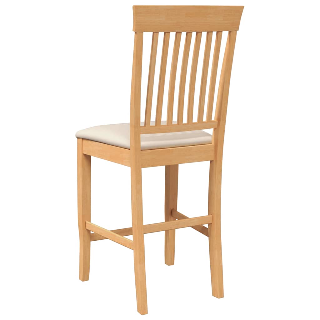 Bar stool with cushion 2 pieces natural solid wood rubber tree