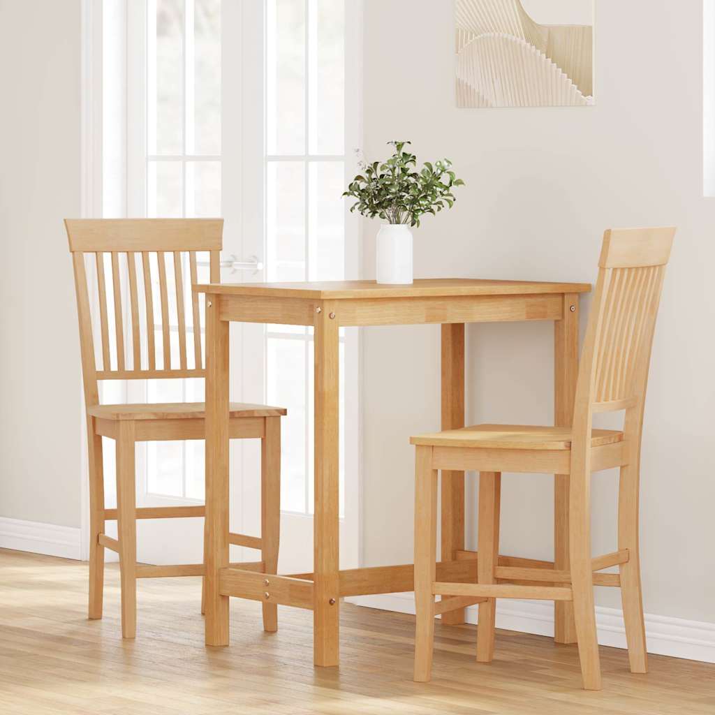 Barhocker 2 Stk. Natur Massivholz Gummibaum