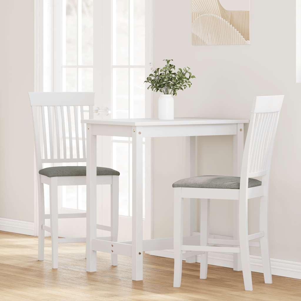 Bar stool with cushion 2 pcs. White solid wood rubber tree