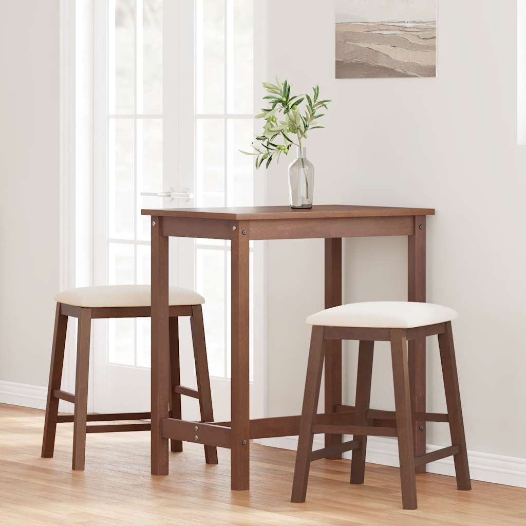 Bar stools with cushions 2 pcs. Brown solid wood rubber tree