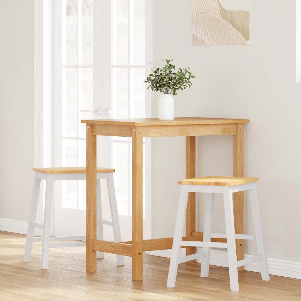 Barstühle 2 Stk. Weiß Massivholz Gummibaum