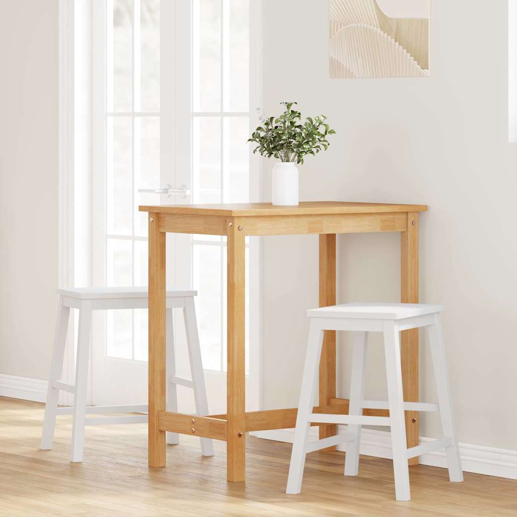 Barstühle 2 Stk. Weiß Massivholz Gummibaum