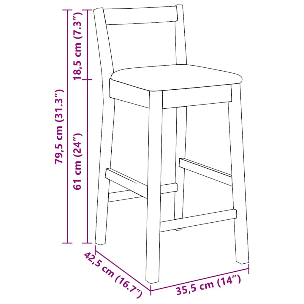 Barhocker mit Kissen 2 Stk. Natur Massivholz Gummibaum