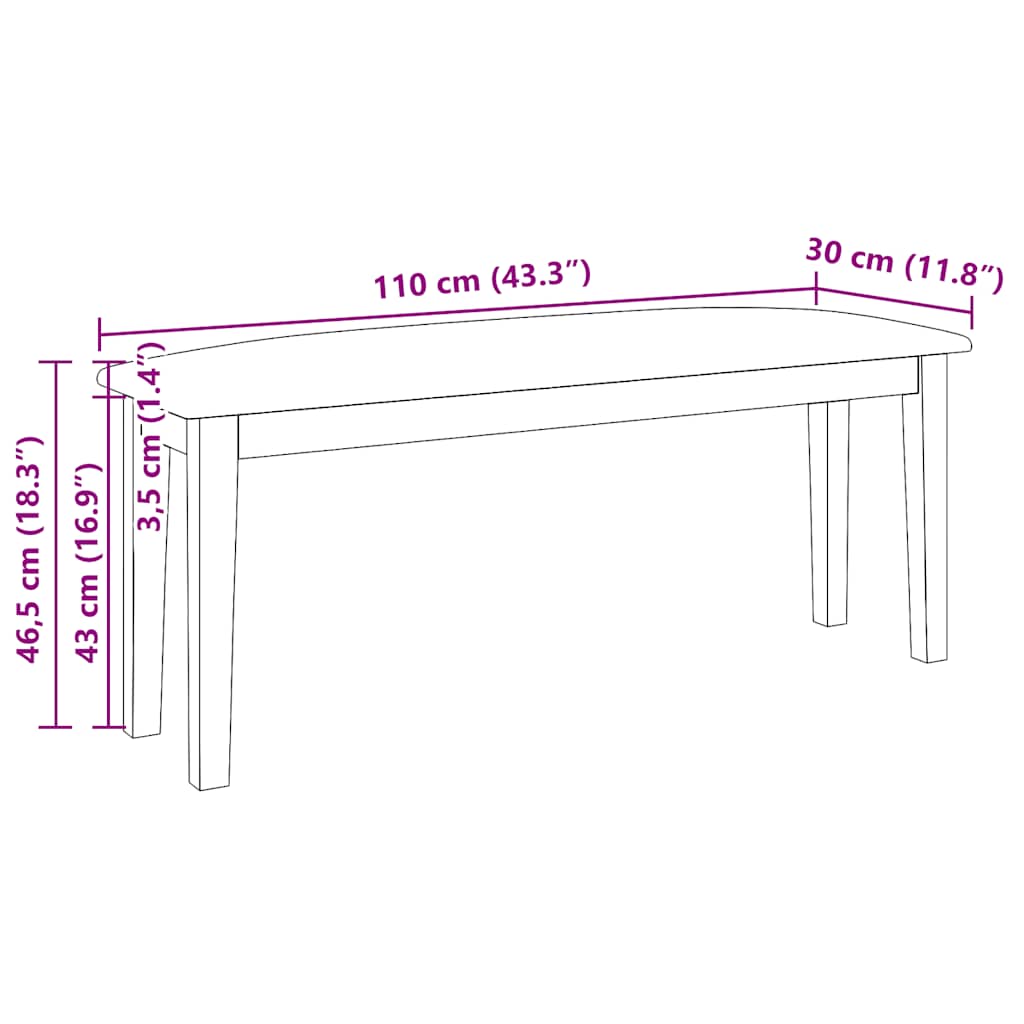 Bank 110 cm Massivholz Gummibaum