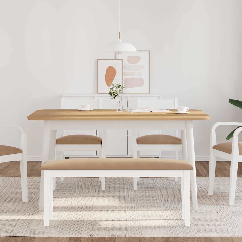 Bank 110 cm Weiß Massivholz Gummibaum