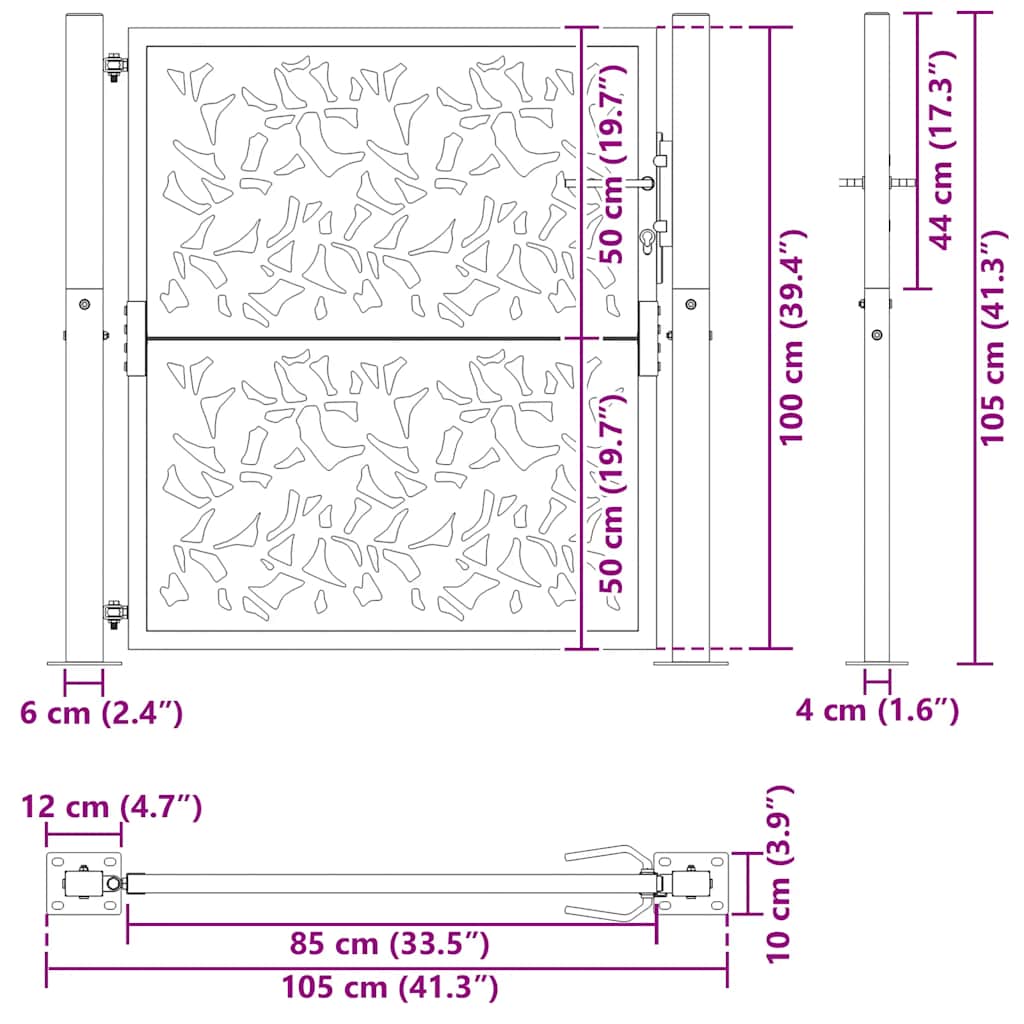 Gartentor 105x105 cm Wetterfester Stahl Blatt-Design