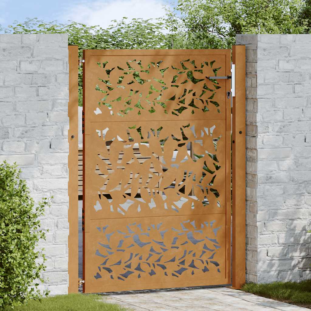 Gartentor 105x130 cm Wetterfester Stahl Blatt-Design