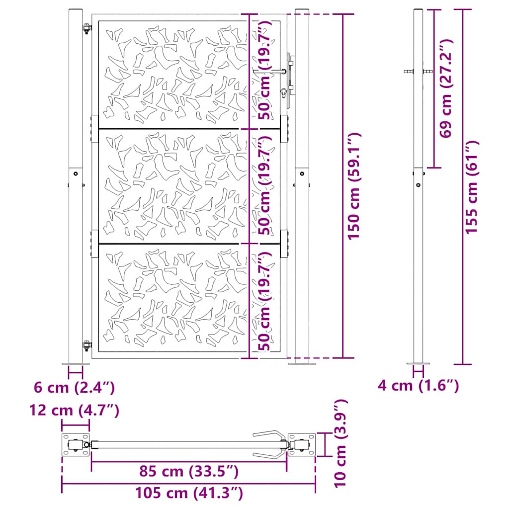 Gartentor 105x155 cm Wetterfester Stahl Blatt-Design