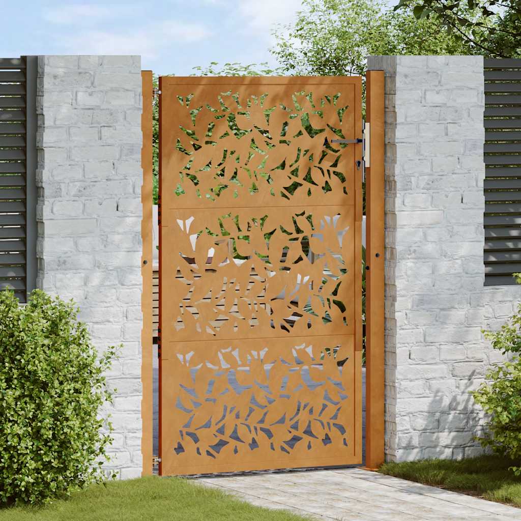Gartentor 105x155 cm Wetterfester Stahl Blatt-Design