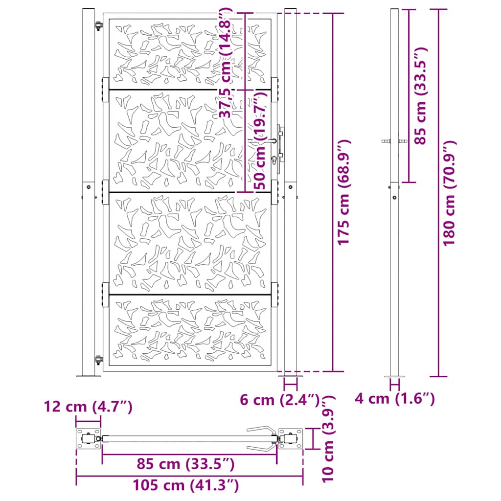 Gartentor 105x180 cm Wetterfester Stahl Blatt-Design