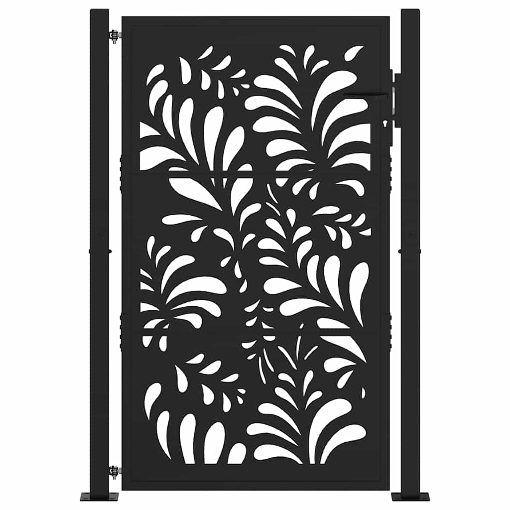Gartentor Schwarz 105x155 cm Stahl Wellen-Design