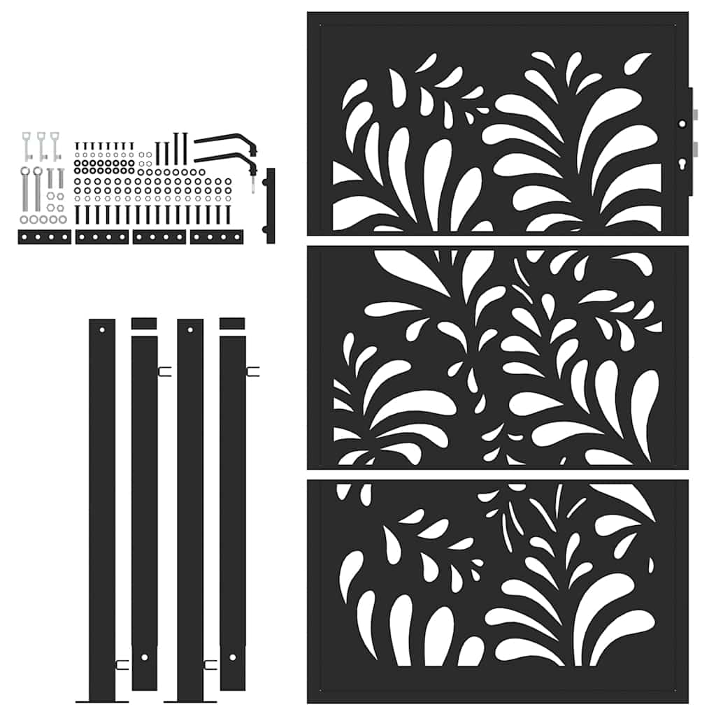 Gartentor Schwarz 105x155 cm Stahl Wellen-Design