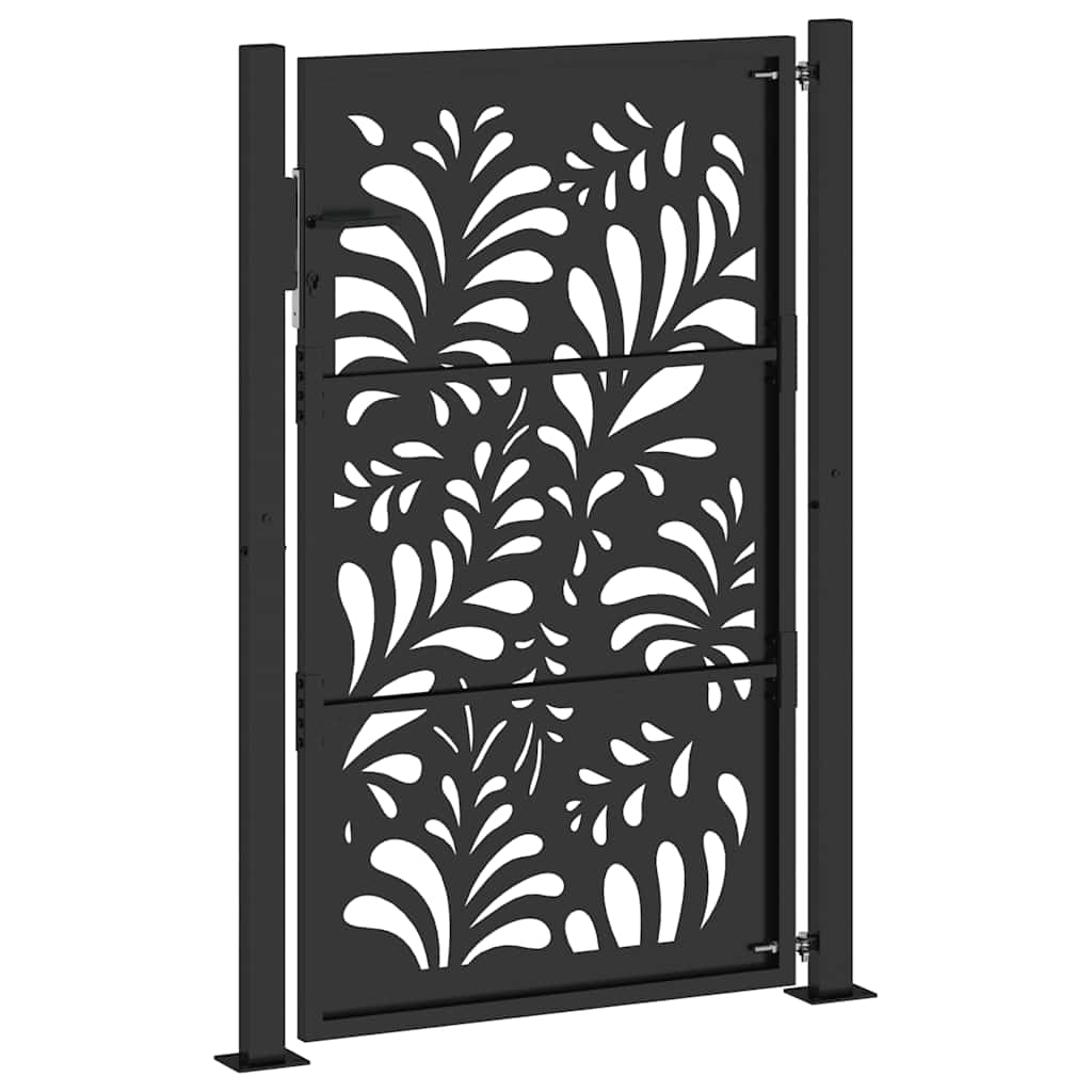 Gartentor Schwarz 105x155 cm Stahl Wellen-Design