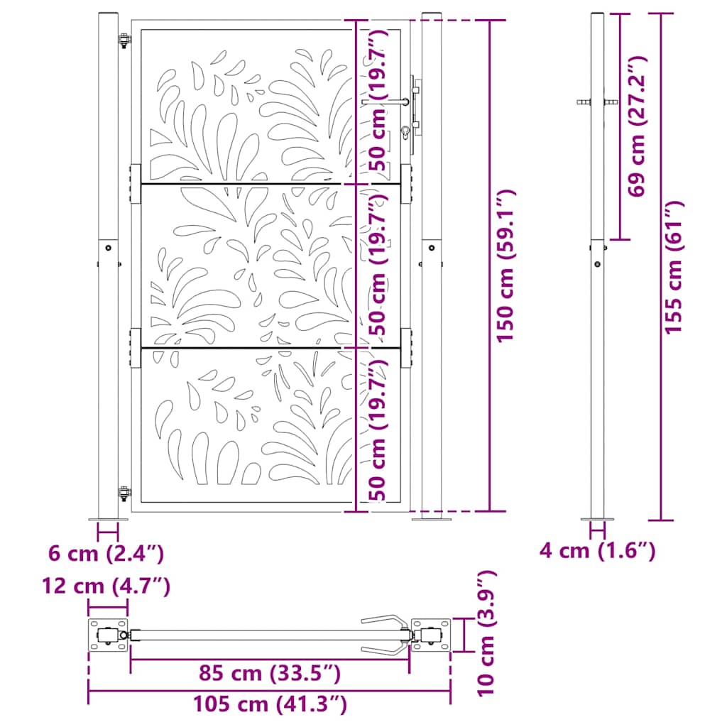 Gartentor Schwarz 105x155 cm Stahl Wellen-Design