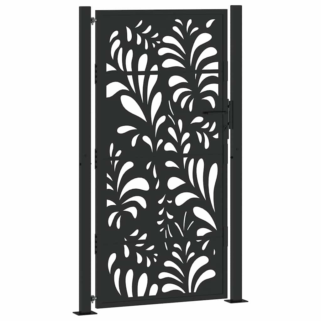 Gartentor Schwarz 105x180 cm Stahl Wellen-Design