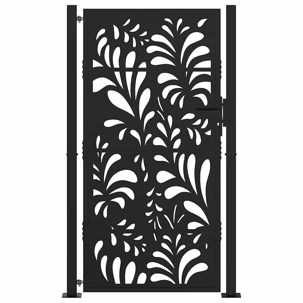 Gartentor Schwarz 105x180 cm Stahl Wellen-Design