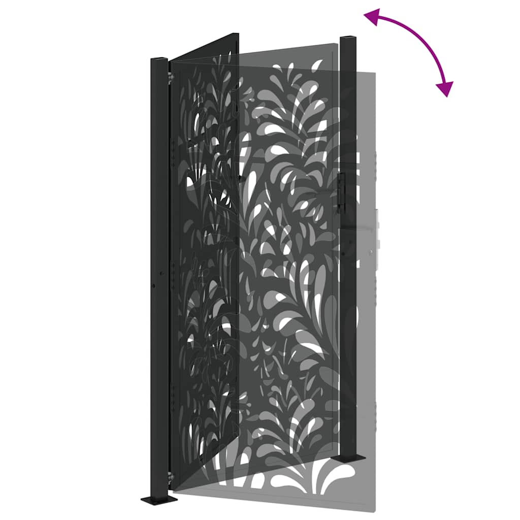Gartentor Schwarz 105x180 cm Stahl Wellen-Design