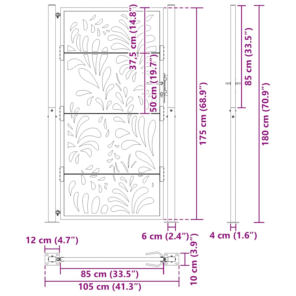 Gartentor Schwarz 105x180 cm Stahl Wellen-Design