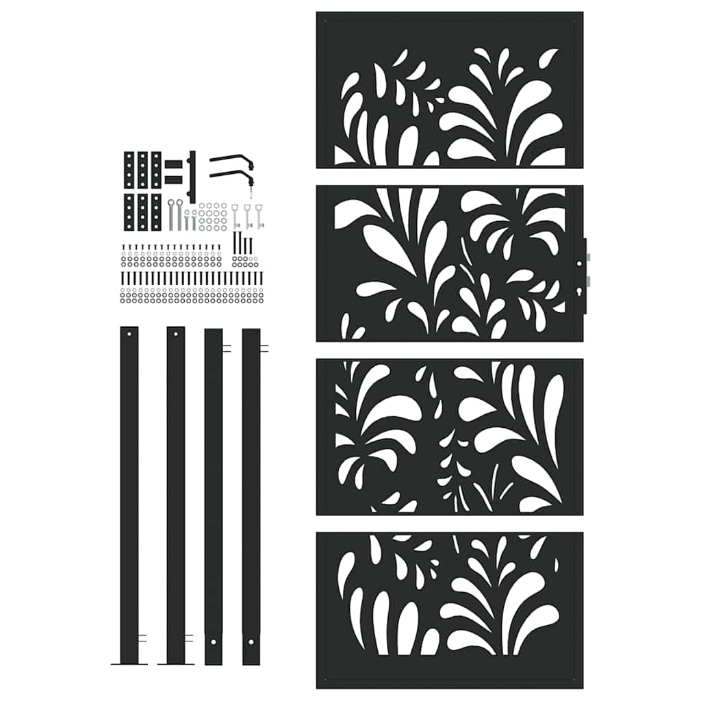 Gartentor Schwarz 105x205 cm Stahl Wellen-Design