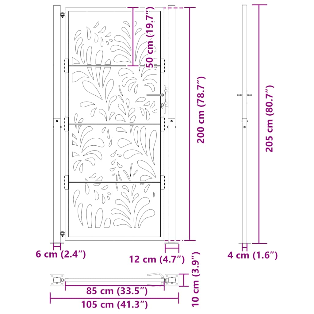 Gartentor Schwarz 105x205 cm Stahl Wellen-Design