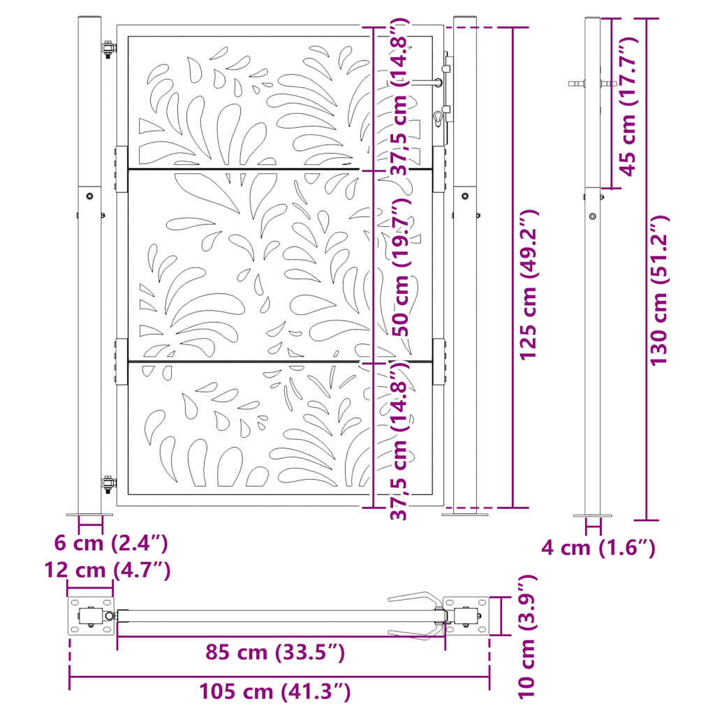 Gartentor 105x130 cm Wetterfester Stahl Wellen-Design