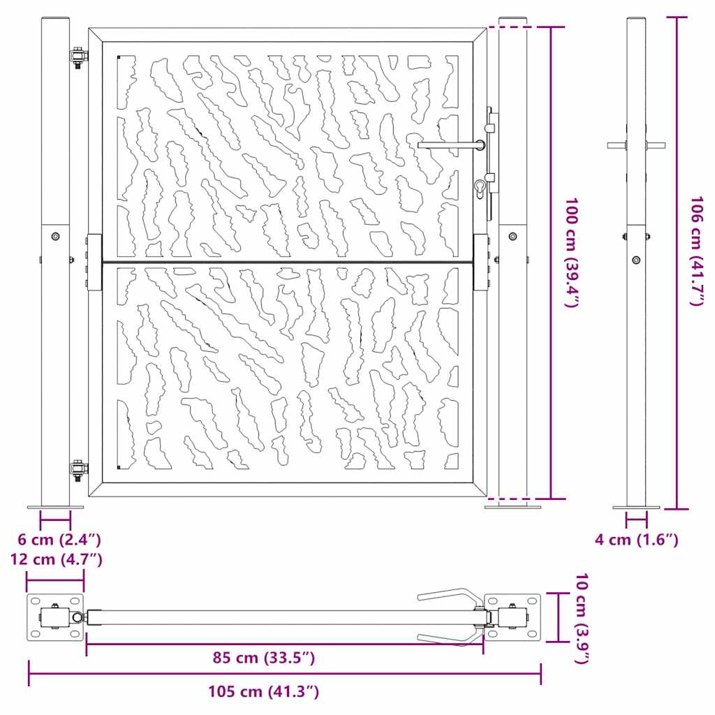 Gartentor Schwarz 105x106 cm Stahl Spurendesign