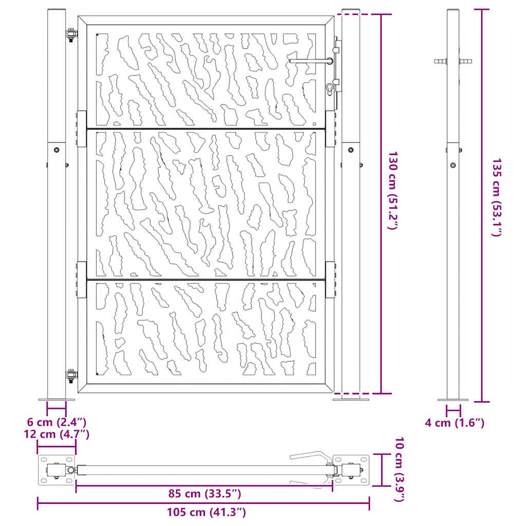 Gartentor Schwarz 105x130 cm Stahl Spurendesign