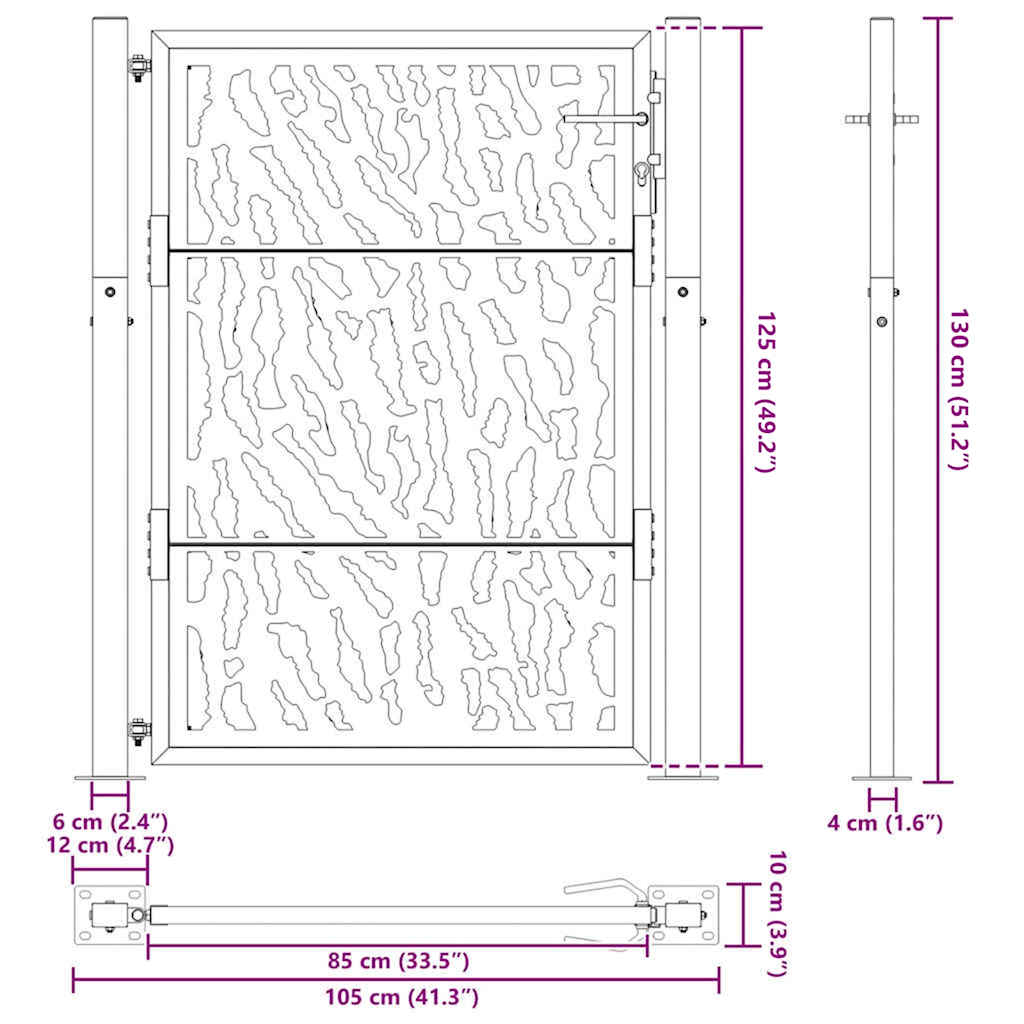 Gartentor 105x130 cm Wetterfester Stahl Spurendesign