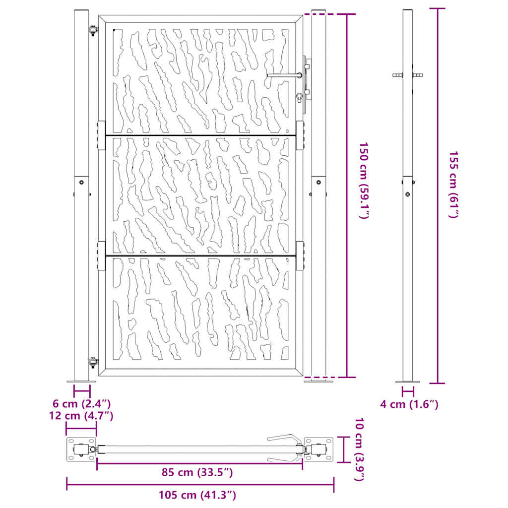 Gartentor 105x155 cm Wetterfester Stahl Spurendesign