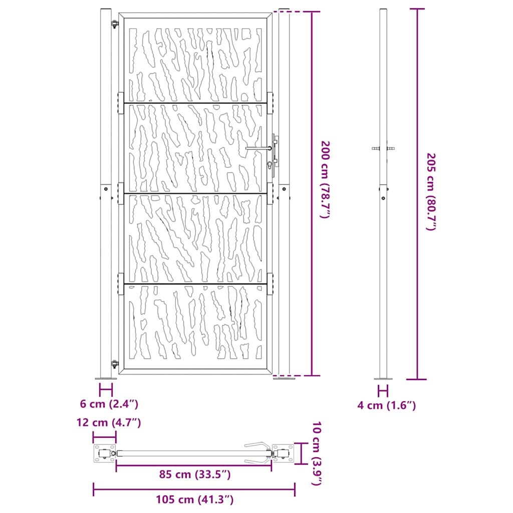 Garden Gate 105x205 cm Weatherproof Steel Trace Design