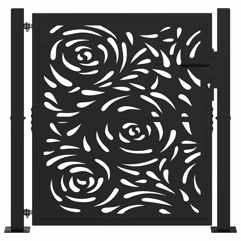 Gartentor Schwarz 105x106 cm Stahl Flammen-Design