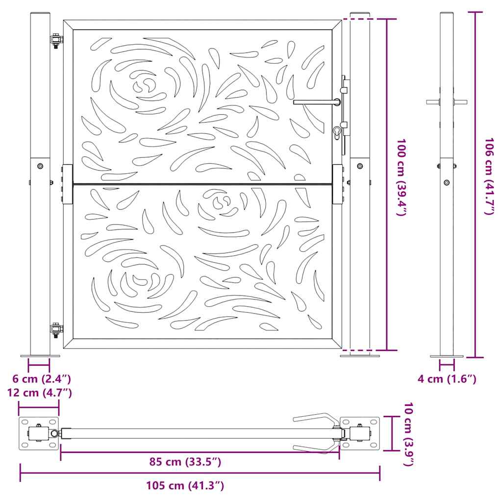 Gartentor Schwarz 105x106 cm Stahl Flammen-Design