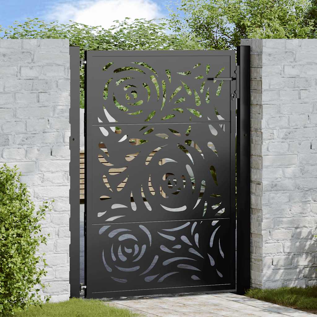Gartentor Schwarz 105x130 cm Stahl Flammen-Design
