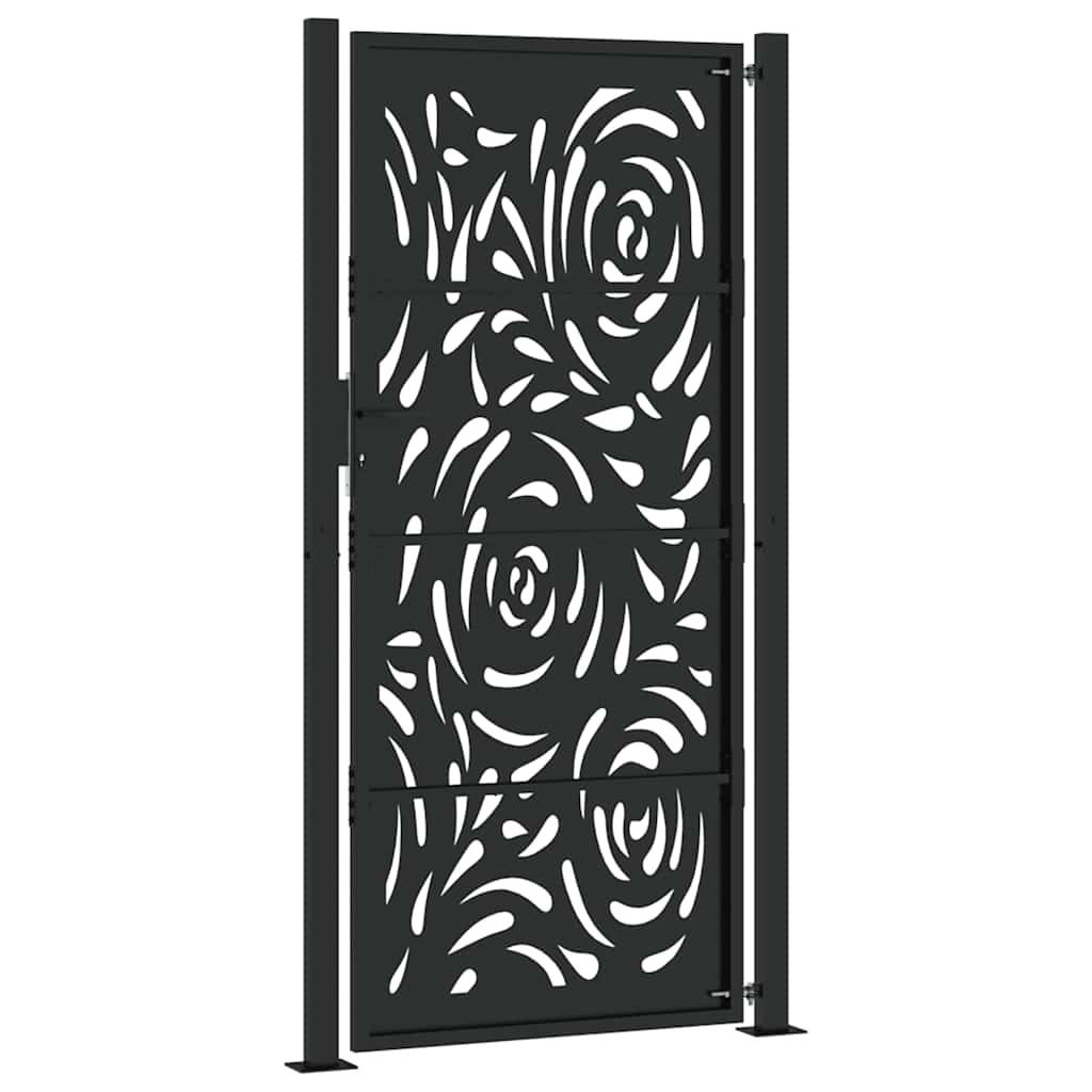 Gartentor Schwarz 105x205 cm Stahl Flammen-Design