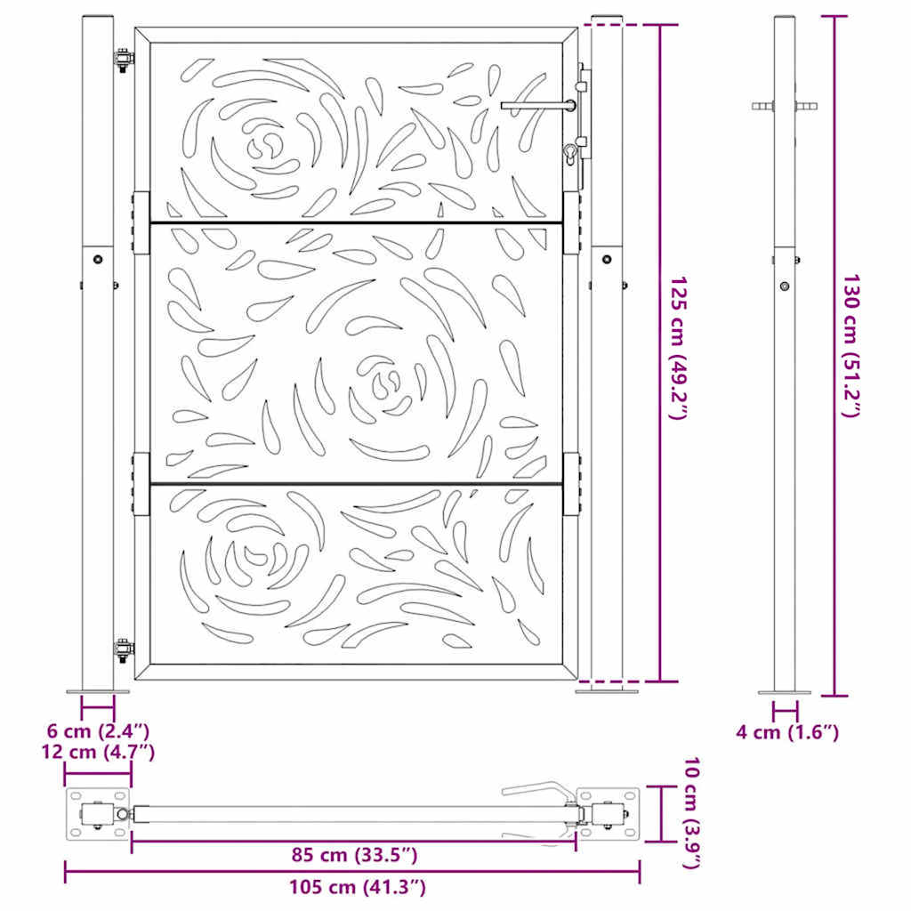 Gartentor 105x130 cm Wetterfester Stahl Flammen-Design
