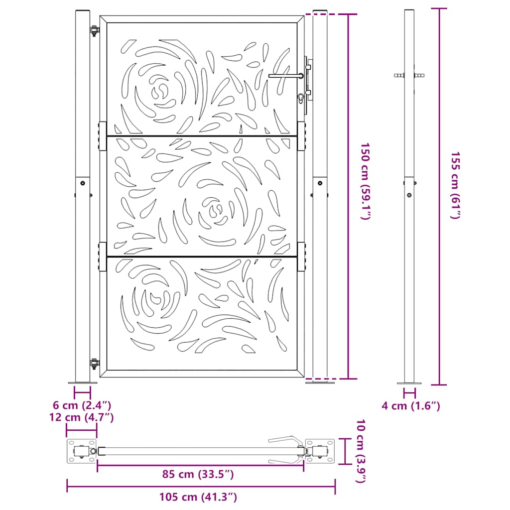 Gartentor 105x155 cm Wetterfester Stahl Flammen-Design