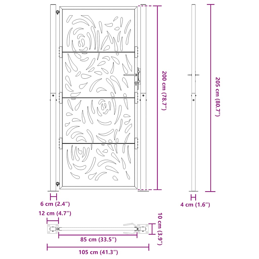 Gartentor 105x205 cm Wetterfester Stahl Flammen-Design