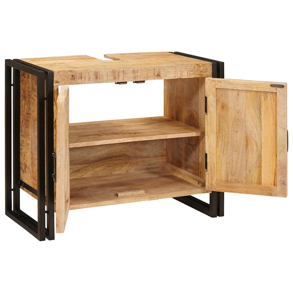 Waschbeckenunterschrank mit Tür Massives Mango-Holz, Eisen