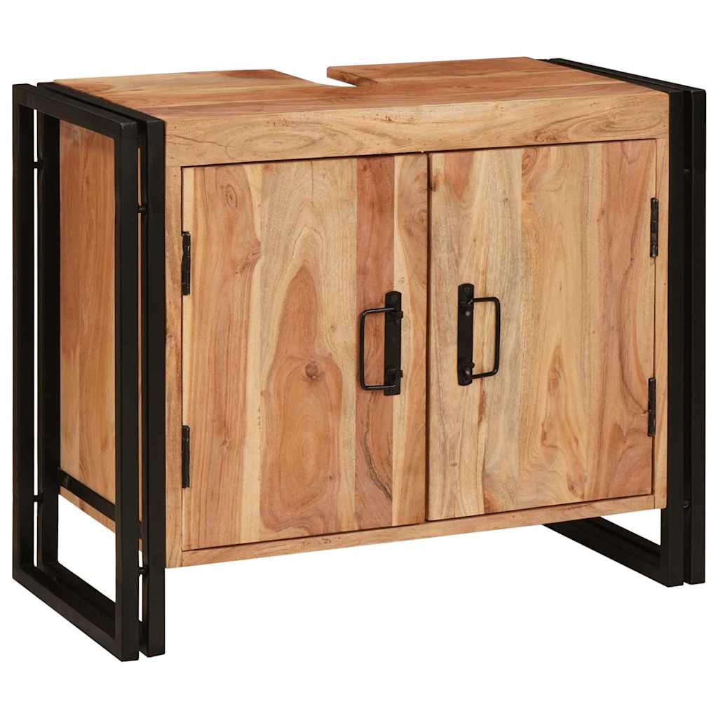 Waschbeckenunterschrank mit Tür Massives Akazienholz, Eisen