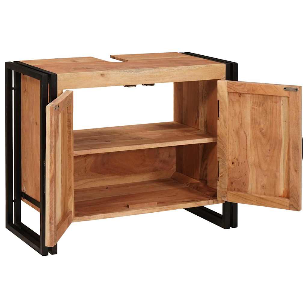 Waschbeckenunterschrank mit Tür Massives Akazienholz, Eisen