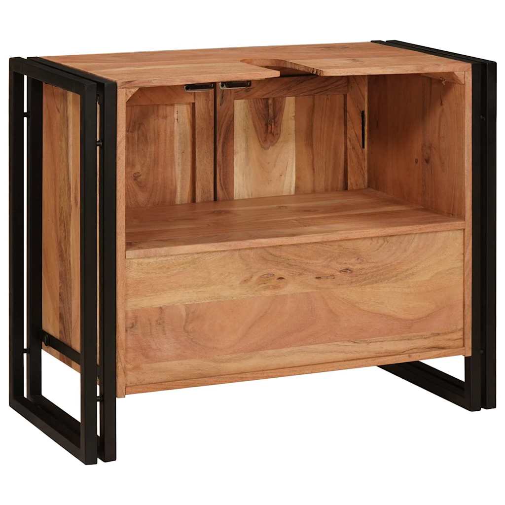 Waschbeckenunterschrank mit Tür Massives Akazienholz, Eisen