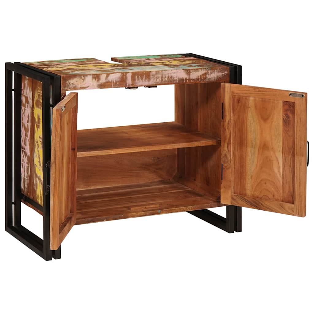 Waschbeckenunterschrank mit Tür Massives Reclaimed-Holz, Eisen