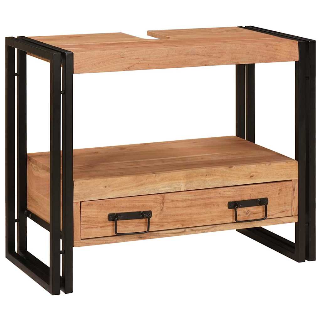 Waschbeckenunterschrank mit Regal Massives Akazienholz, Eisen