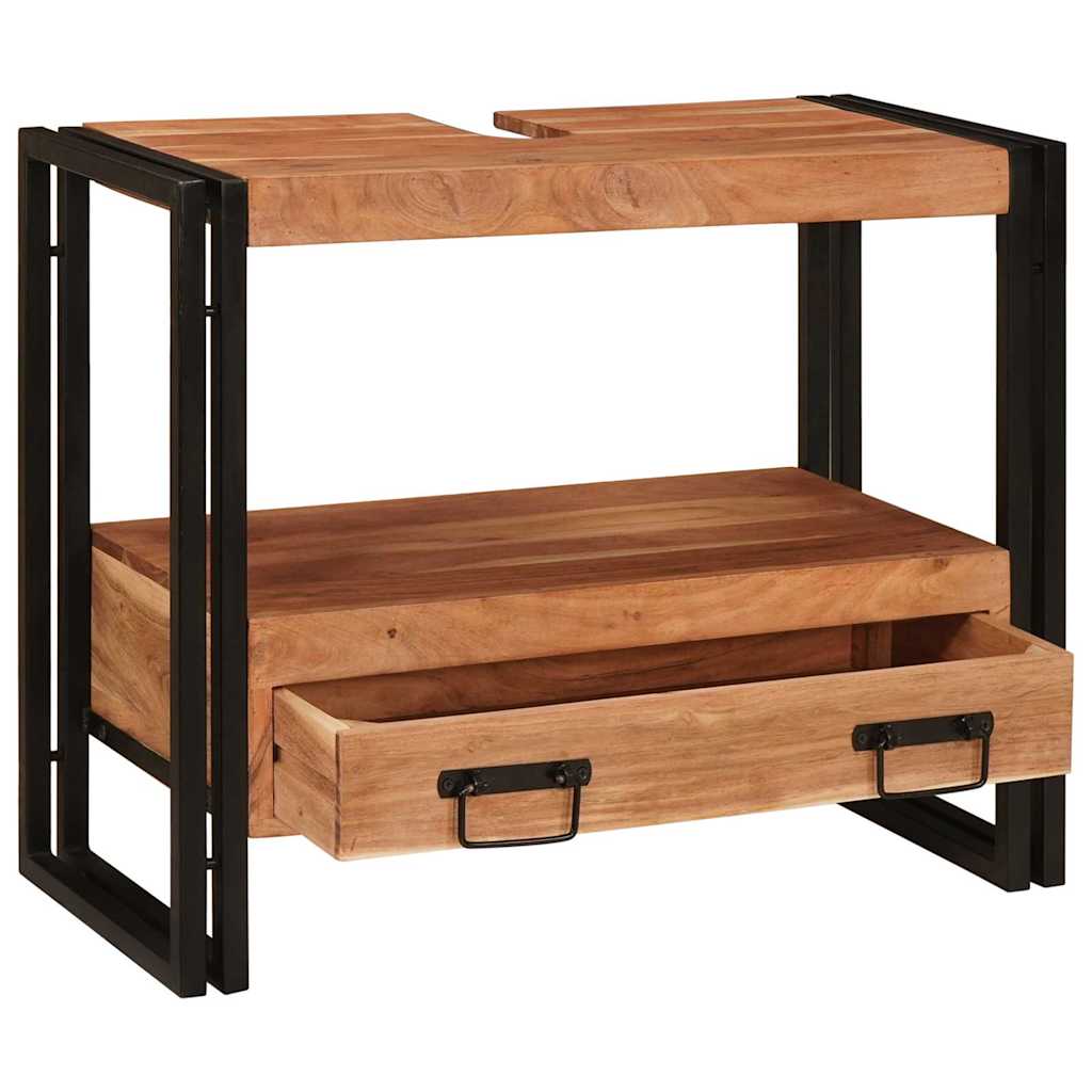 Waschbeckenunterschrank mit Regal Massives Akazienholz, Eisen