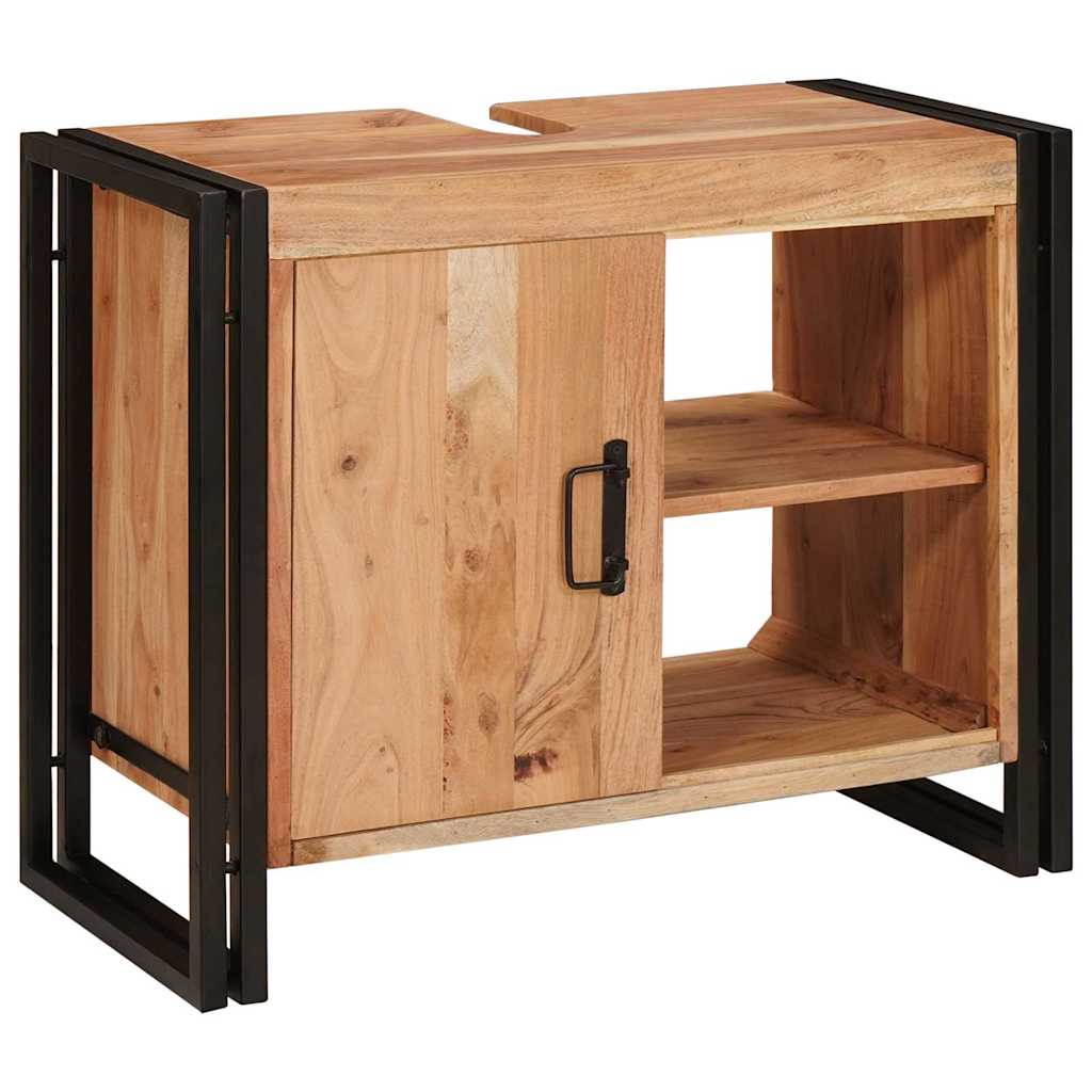Waschbeckenunterschrank mit Tür Massives Akazienholz, Eisen
