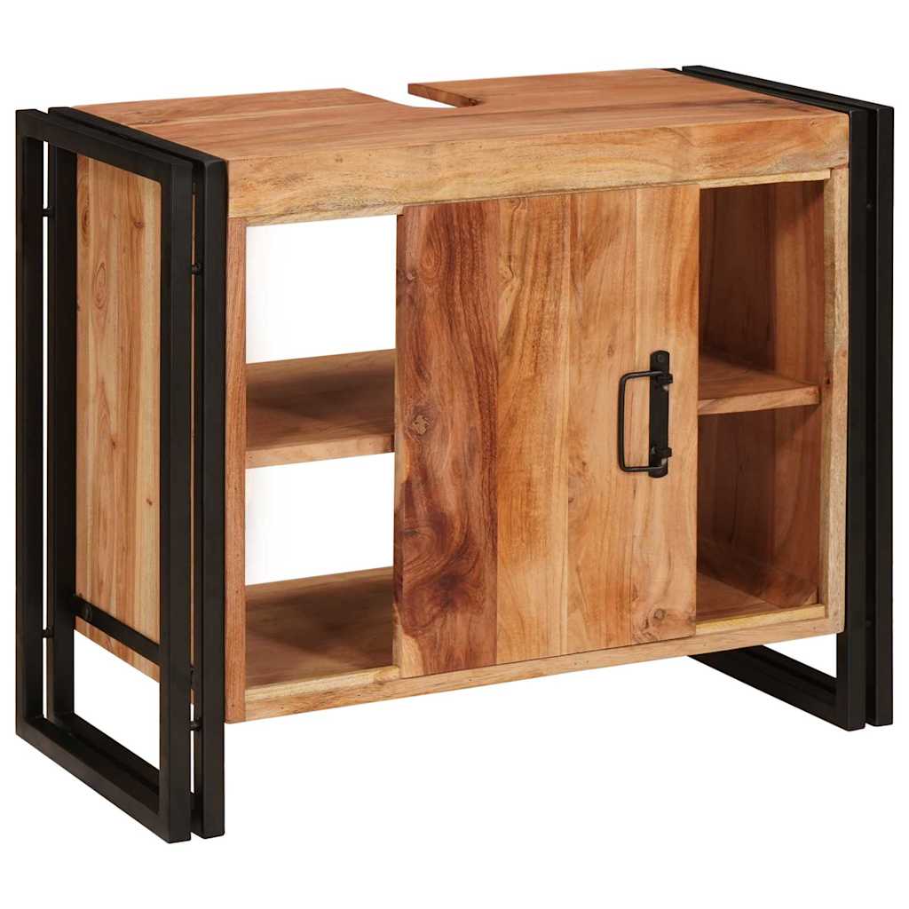 Waschbeckenunterschrank mit Tür Massives Akazienholz, Eisen