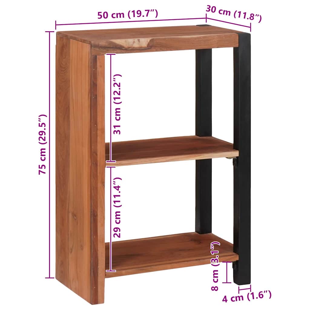 Bücherregal Braun, Schwarz 50 x 30 x 75 cm Massives Akazienholz